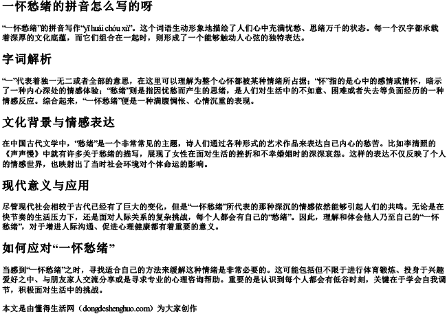 一怀愁绪的拼音怎么写的呀