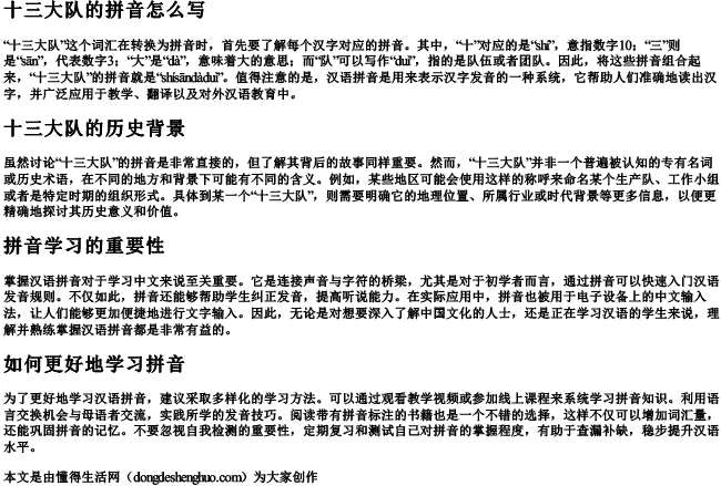 十三大队的拼音怎么写