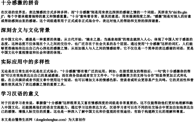 十分感激的拼音