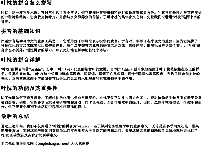 叶枕的拼音怎么拼写
