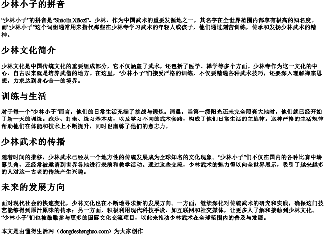 少林小子的拼音 少林小子的拼音