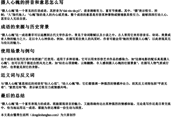 摄人心魄的拼音和意思怎么写