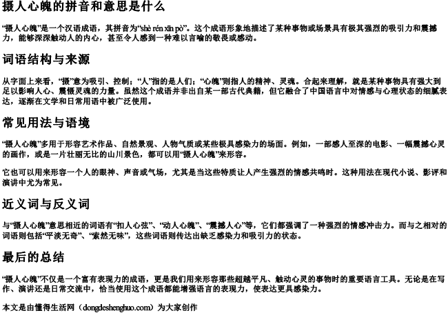 摄人心魄的拼音和意思是什么 摄人心魄的拼音和意思是什么