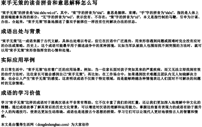 束手无策的读音拼音和意思解释怎么写.docx免费下载(word版可打印)