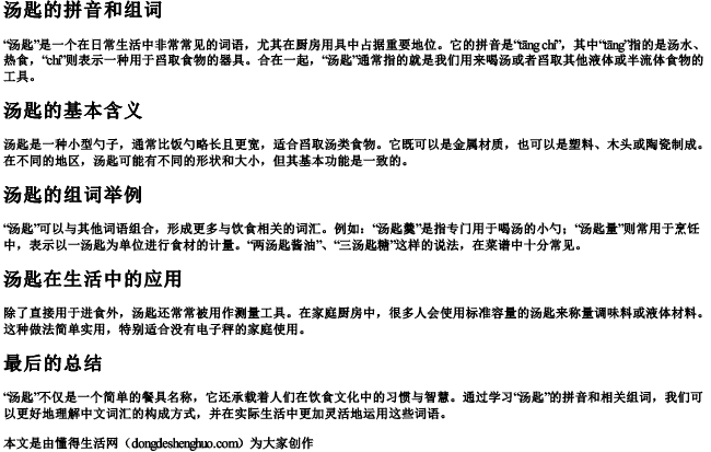 汤匙的拼音和组词 汤匙的拼音和组词