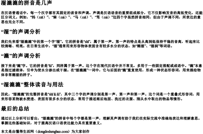 湿漉漉的拼音是几声
