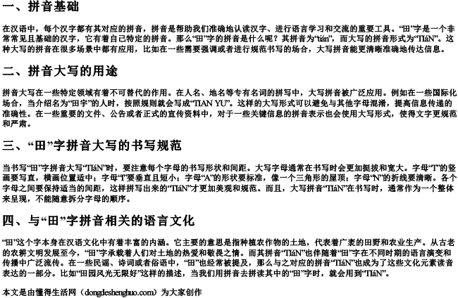 田的拼音大写怎么写？