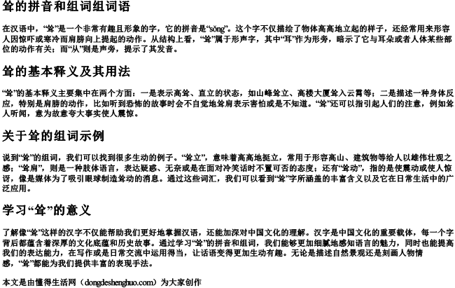 耸的拼音和组词组词语