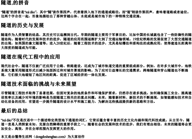 隧道,的拼音 隧道,的拼音